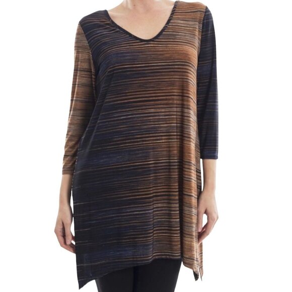 Clara Sun Woo Stripe V-Neckline Tunic Top Size Medium - Picture 1 of 8